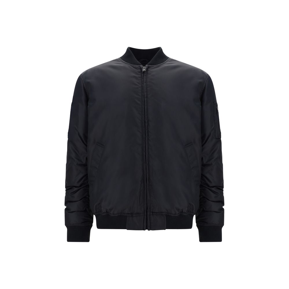 Moschino Black Satin Bomber Jacket with Iconic Contrast Print