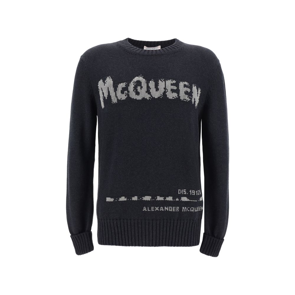 Alexander McQueen Grey Cashmere Sweater with Signature Ribbed Detailing
