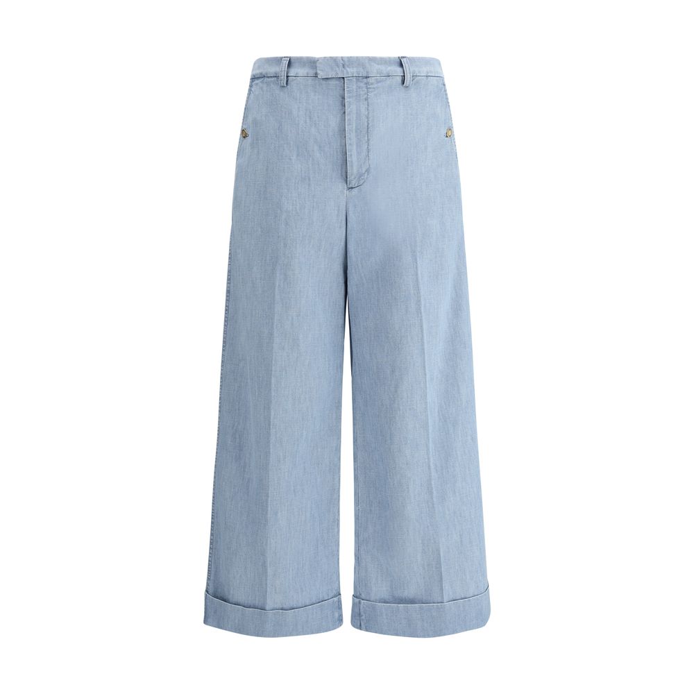 Valentino Blue Denim Pants with Sophisticated Wide Leg Design