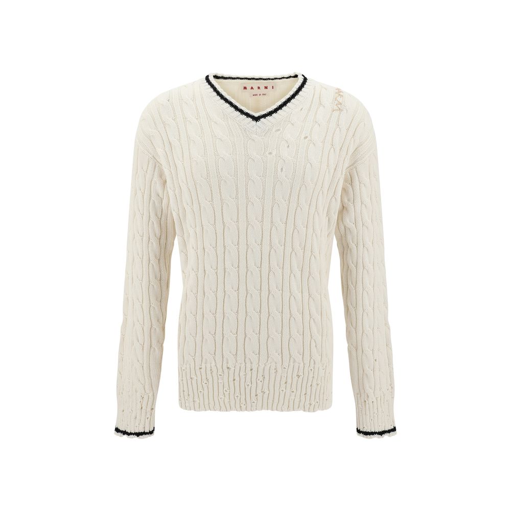 Marni Grey Cotton V Neck Sweater in Luxurious Cotton Elegance