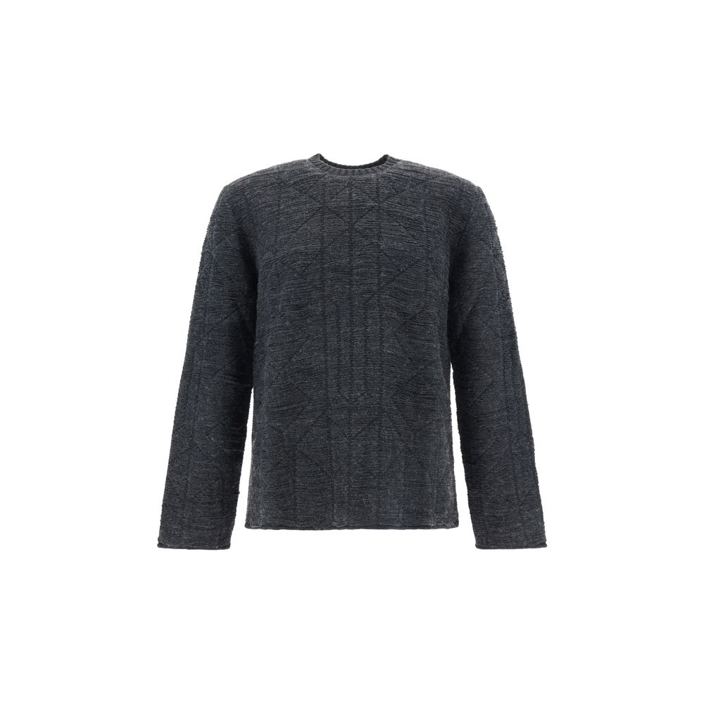 MM6 Black Wool Sweater with Geometric Design