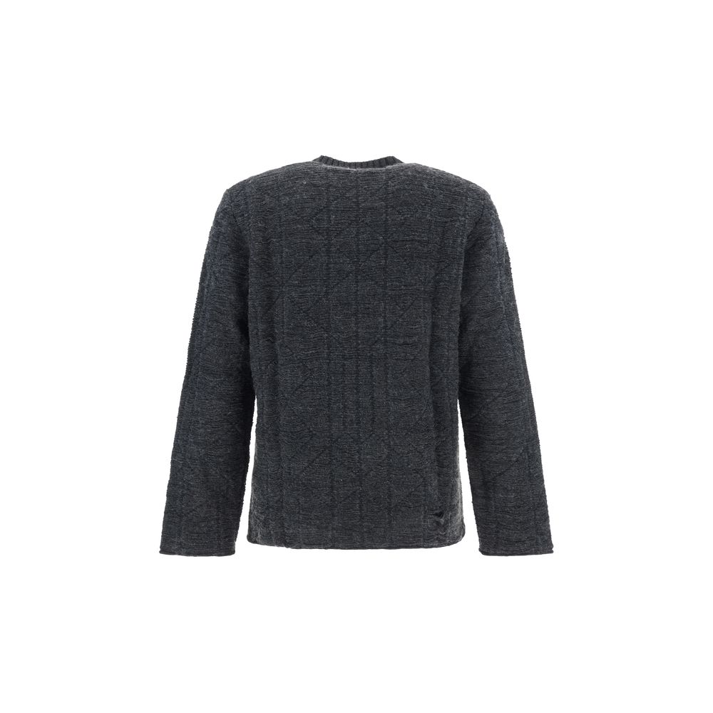 MM6 Black Wool Sweater with Geometric Design