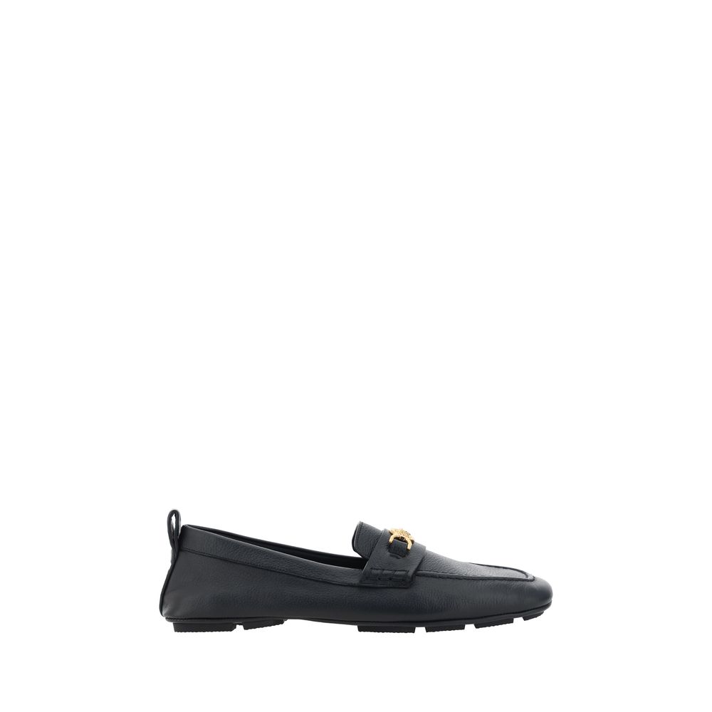 Versace Black Hammered Leather Driver Loafers