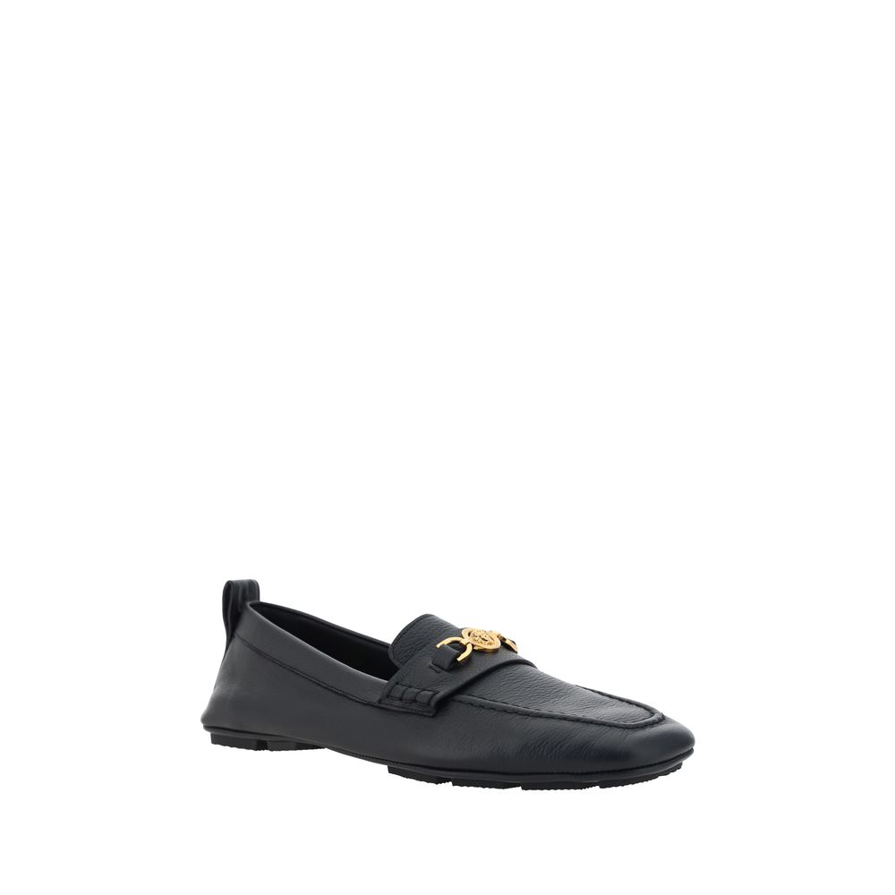 Versace Black Hammered Leather Driver Loafers
