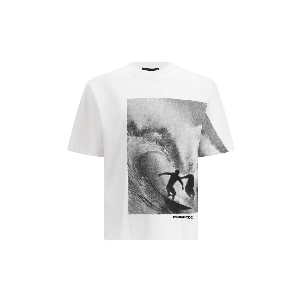 Dsquared² White Cotton T-Shirt with Distinctive Maxi Print Elegance