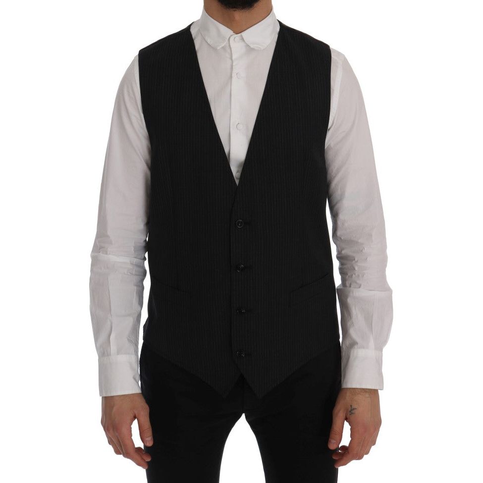 Dolce & Gabbana Gray Wool Blend Striped Vest