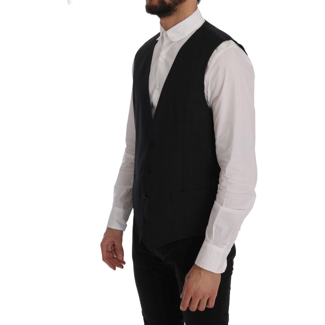 Dolce & Gabbana Gray Wool Blend Striped Vest