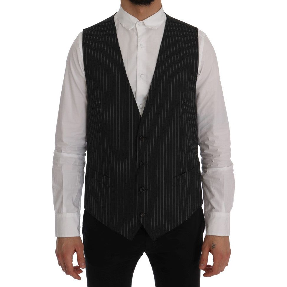 Dolce & Gabbana Gray Wool Striped Vest Waistcoat