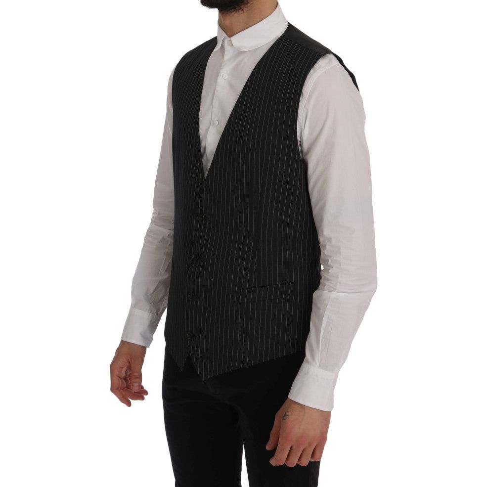 Dolce & Gabbana Gray Wool Striped Vest Waistcoat