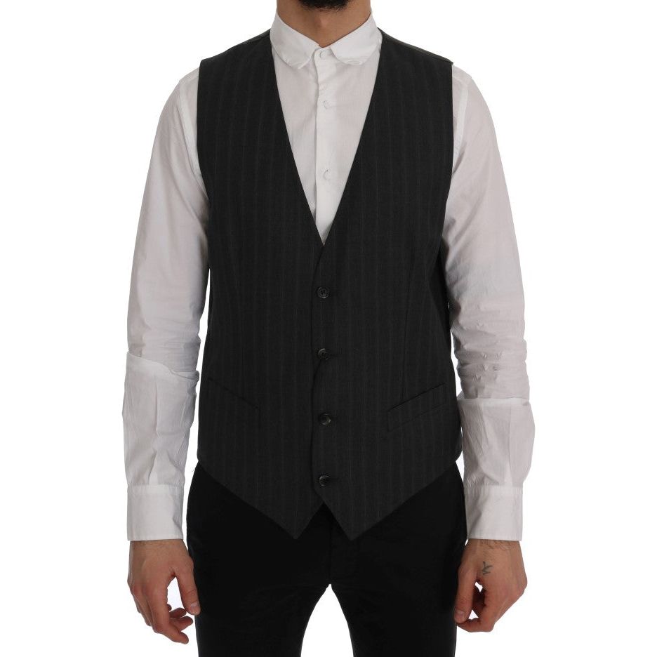 Dolce & Gabbana Gray Wool Striped Single Breasted Vest