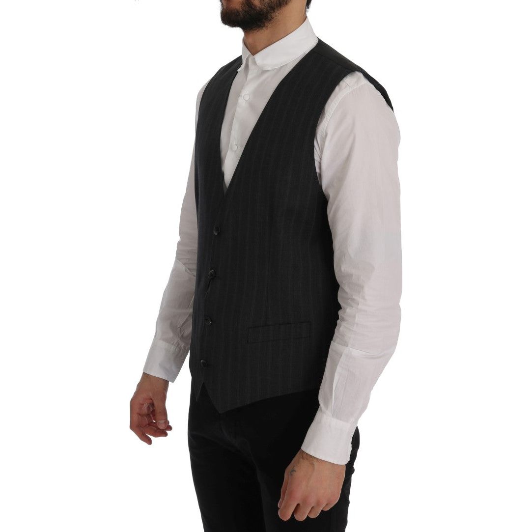 Dolce & Gabbana Gray Wool Striped Single Breasted Vest