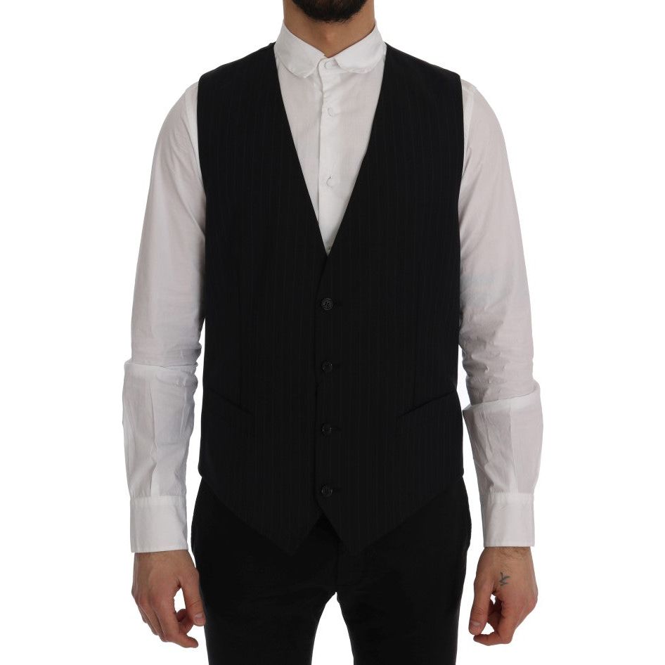 Dolce & Gabbana Blue Wool Striped Waistcoat Vest