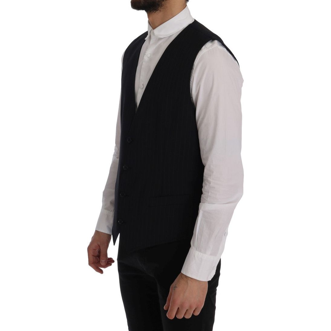 Dolce & Gabbana Blue Wool Striped Waistcoat Vest