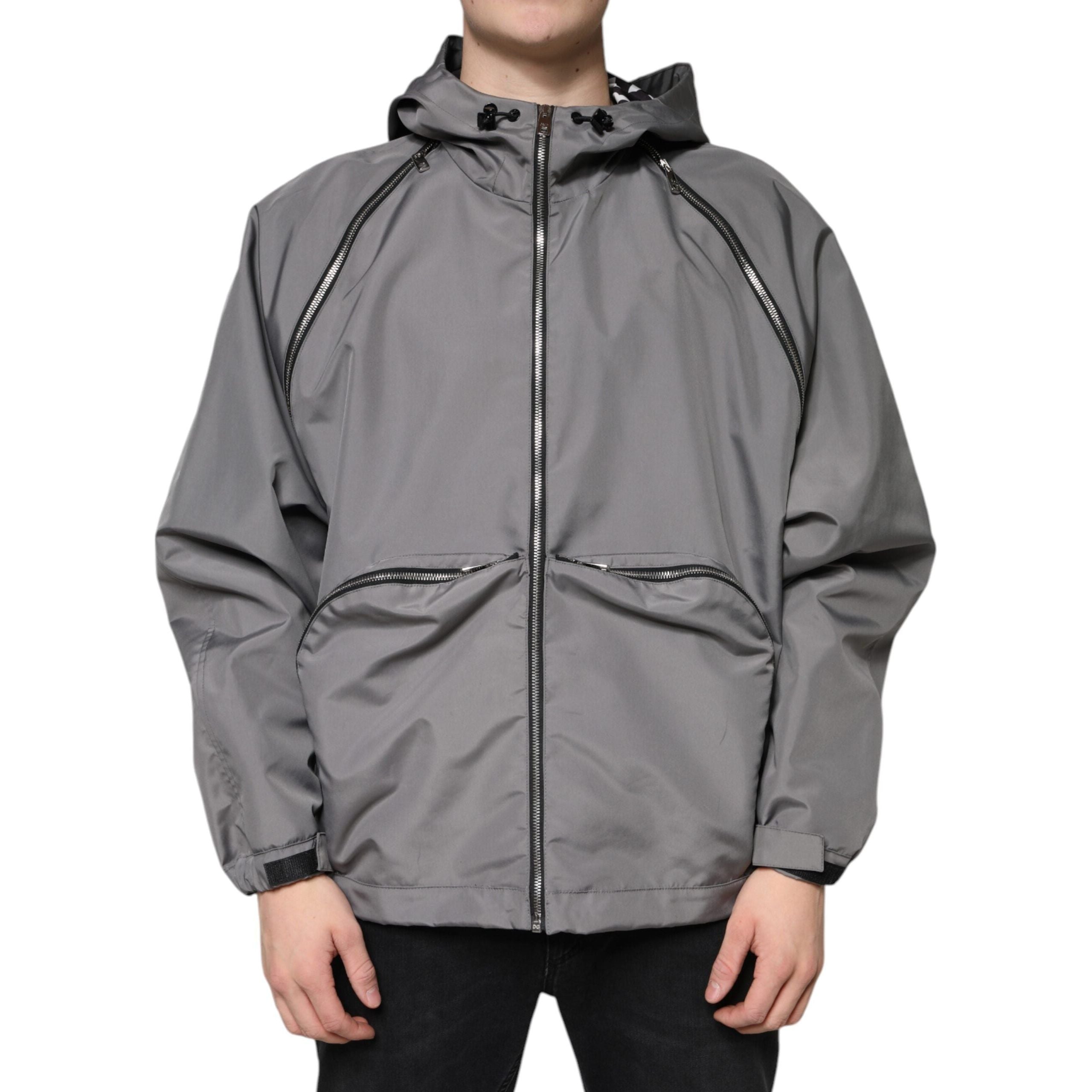 Dolce & Gabbana Gray Cotton Hooded Full Zip Jacket