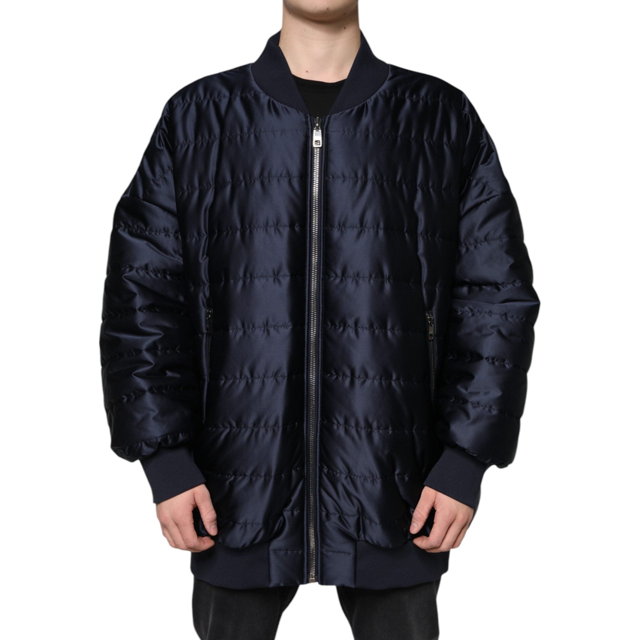 Dolce & Gabbana Dark Blue Quilted Nylon Bomber Jacket