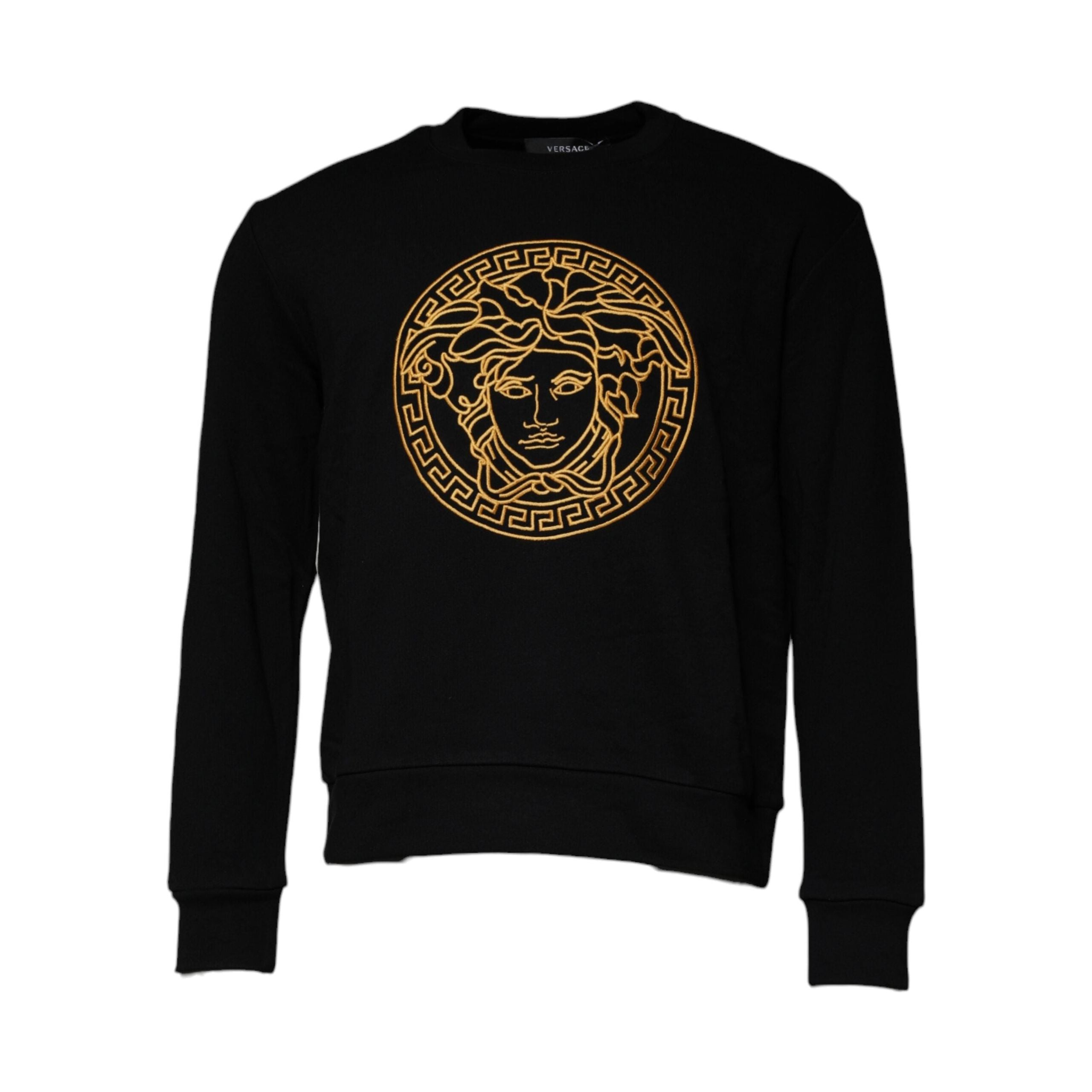 Versace Black Cotton Crew Neck Pullover Sweater