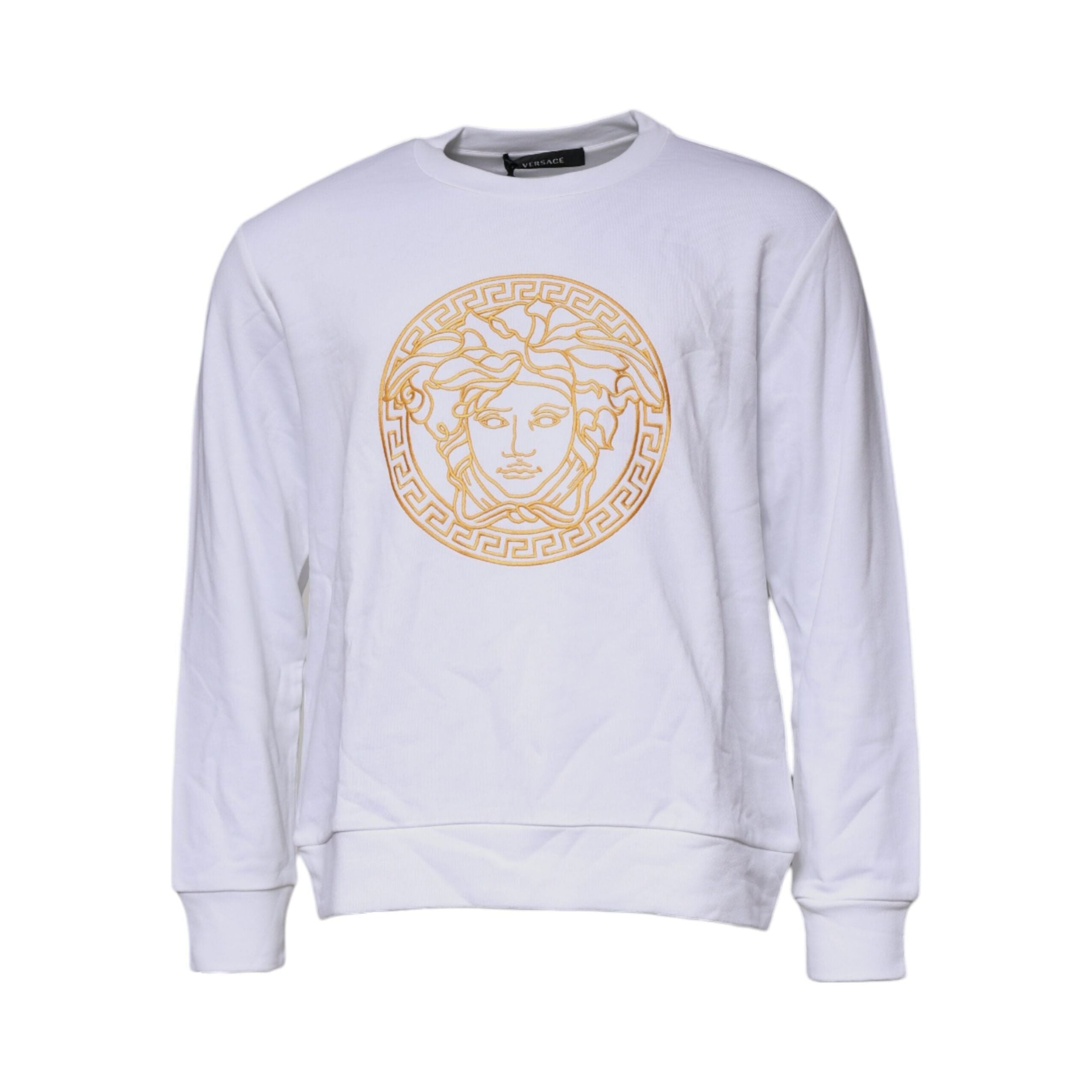 Versace White Cotton Crew Neck Pullover Sweater