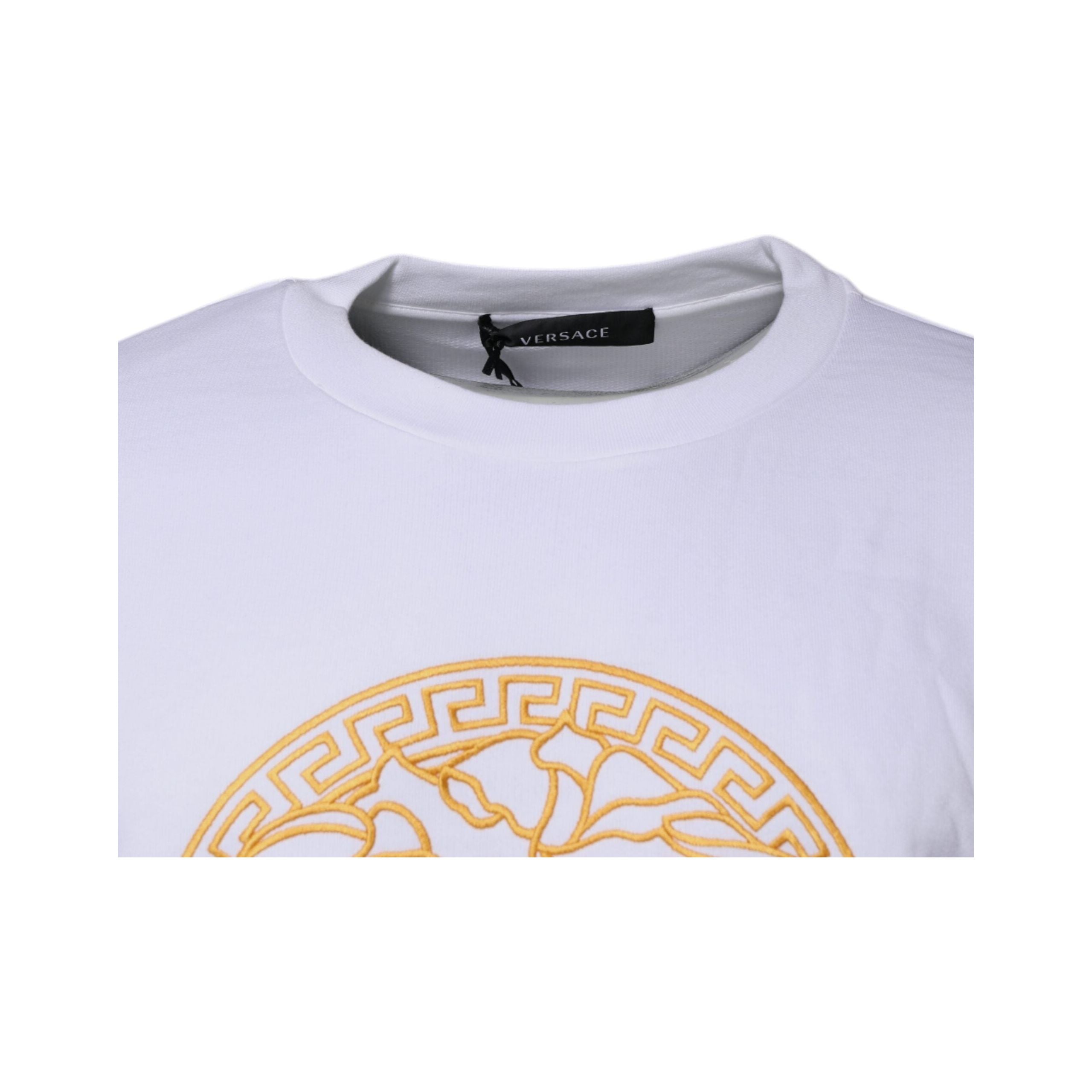 Versace White Cotton Crew Neck Pullover Sweater