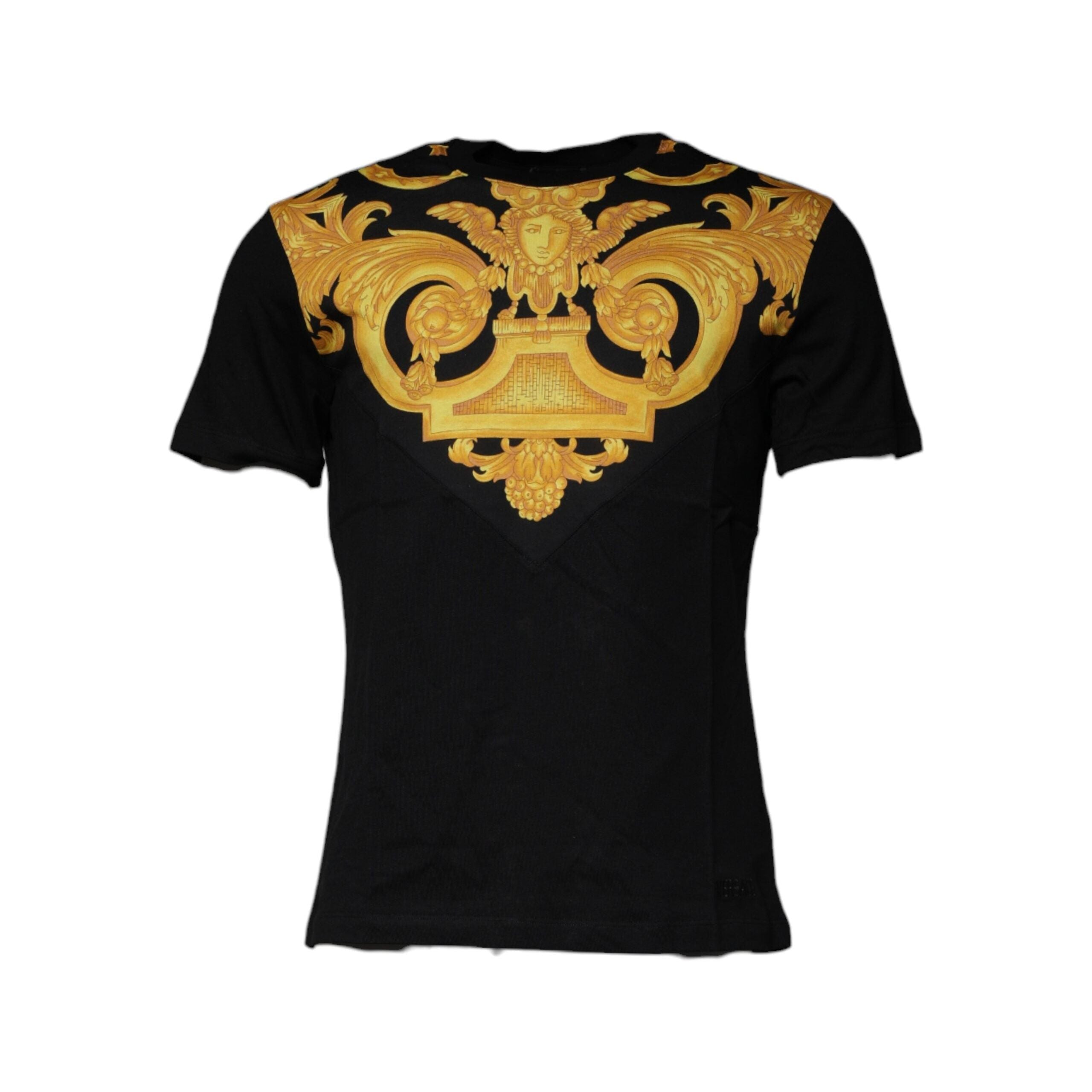 Versace Black Cotton Crew Neck T-shirt Medusa Print