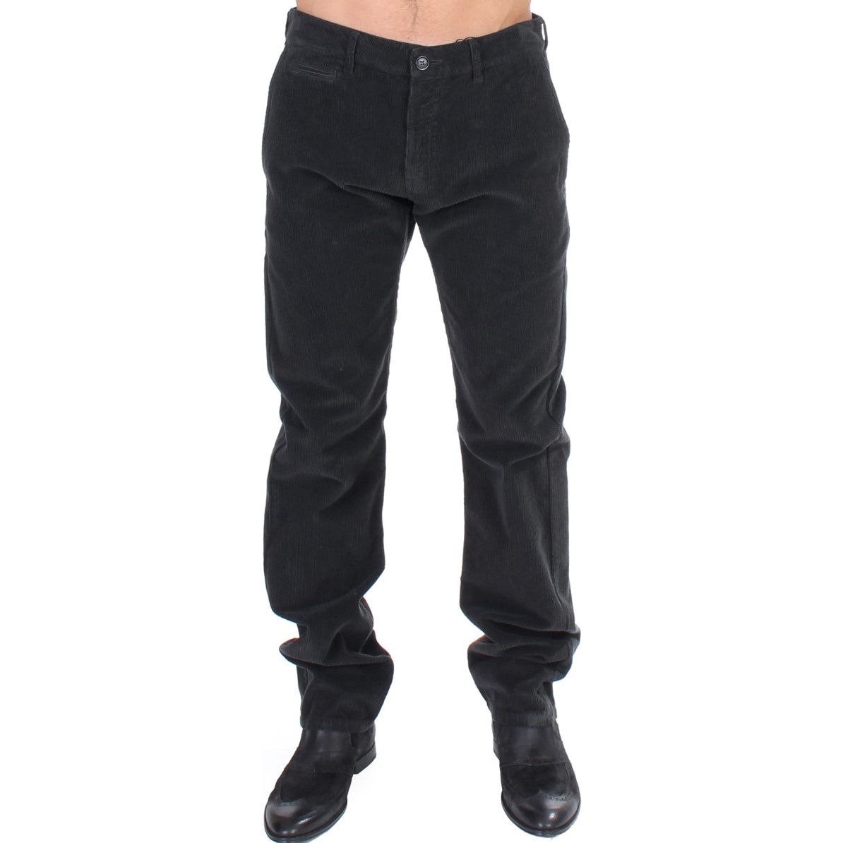 GF Ferre Black Cotton Corduroy Pants for Timeless Style