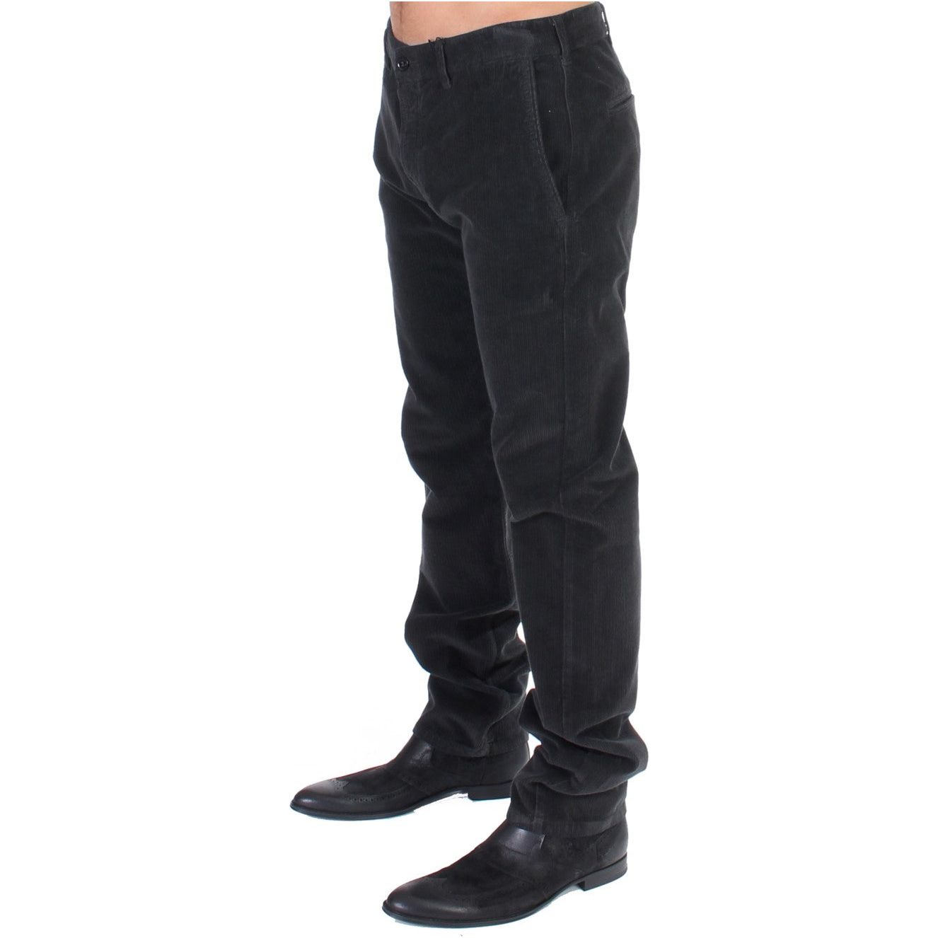 GF Ferre Black Cotton Corduroy Pants for Timeless Style