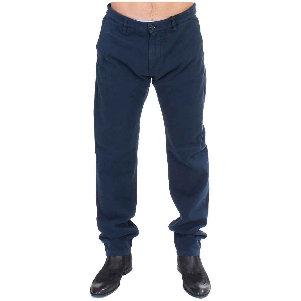 GF Ferre Blue Cotton Stretch Chinos for Sophisticated Style