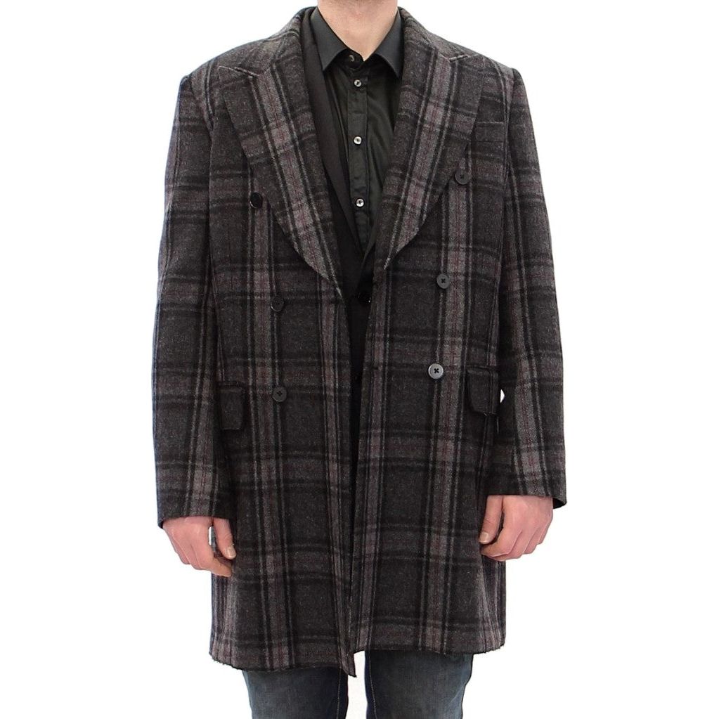 Dolce & Gabbana Gray Wool Blend Checkered Coat Luxe
