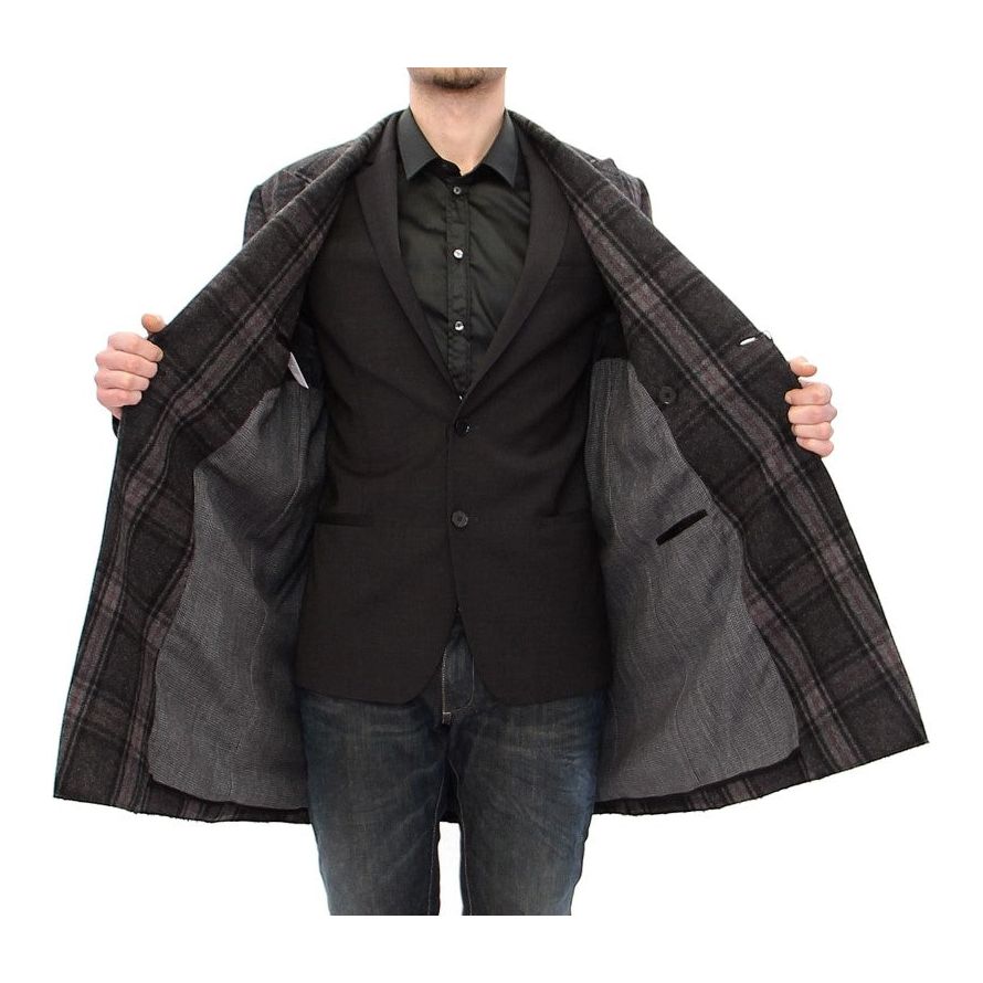 Dolce & Gabbana Gray Wool Blend Checkered Coat Luxe