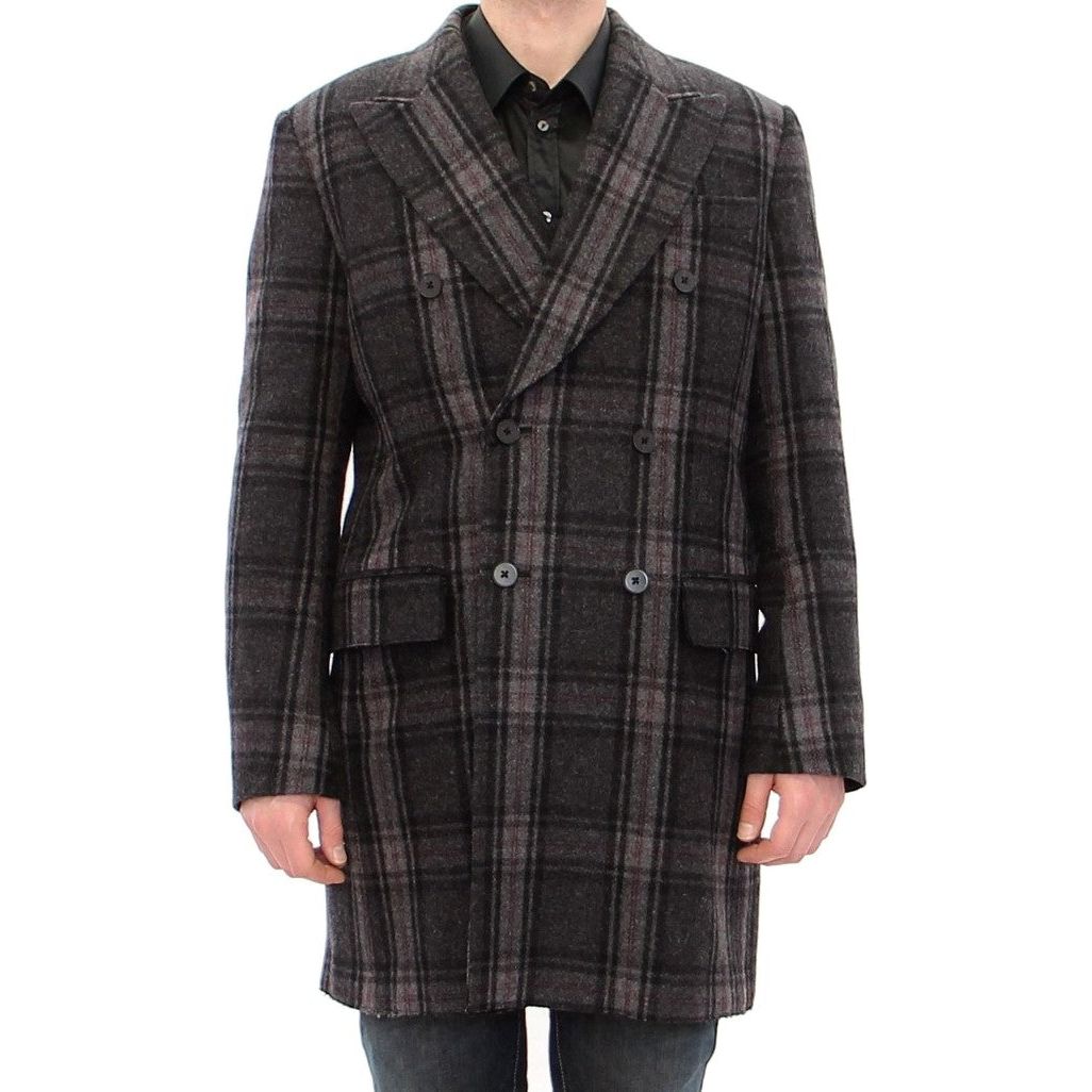 Dolce & Gabbana Gray Wool Blend Checkered Coat Luxe