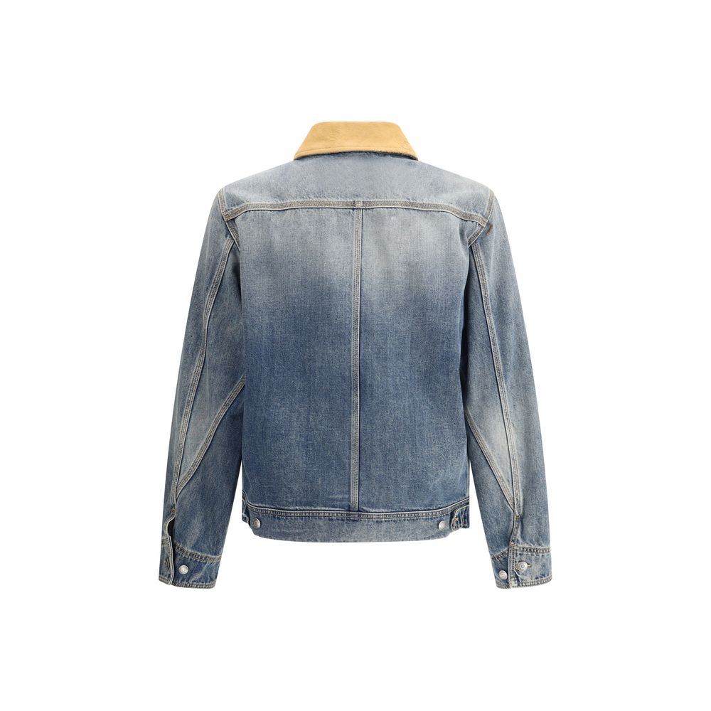 Alexander McQueen Blue Cotton Denim Jacket with Suede Collar Detail