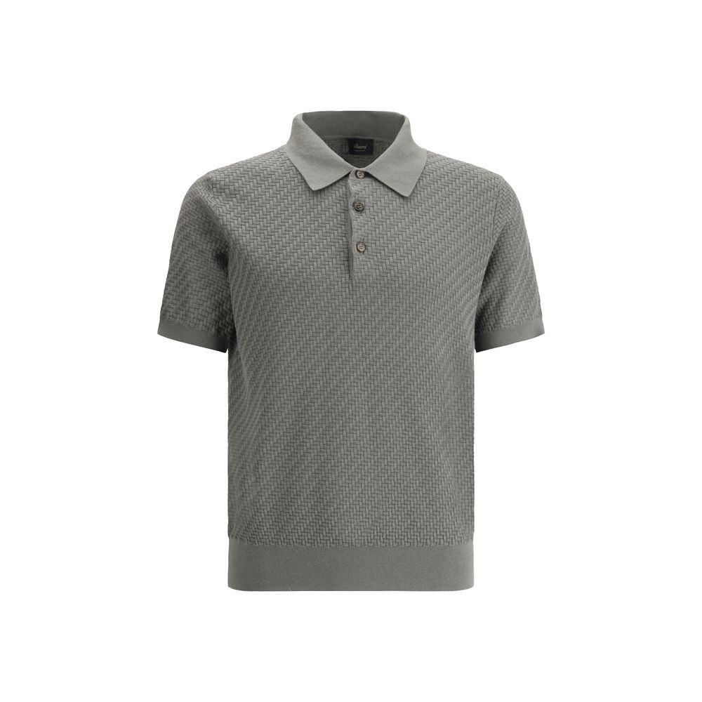 Brioni Navy Cotton Polo Shirt with Woven Pattern