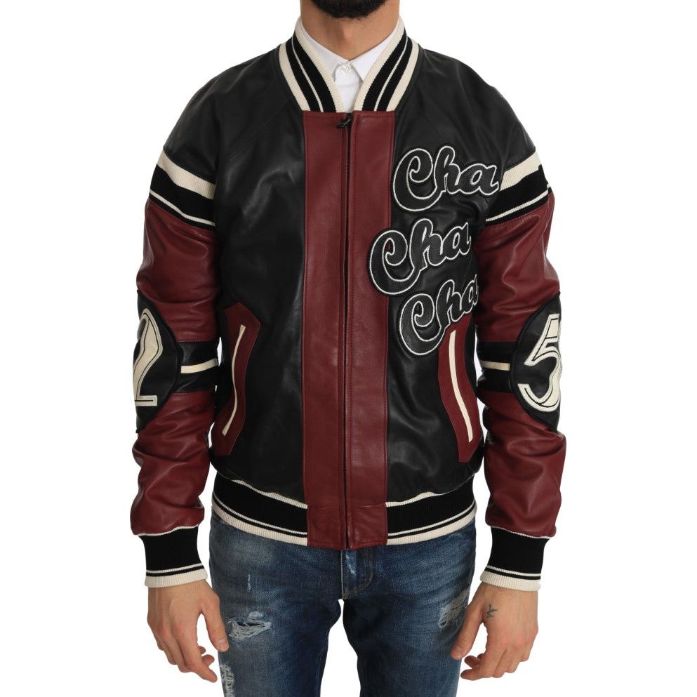 Dolce & Gabbana Black Sheepskin Leather Bomber Jacket