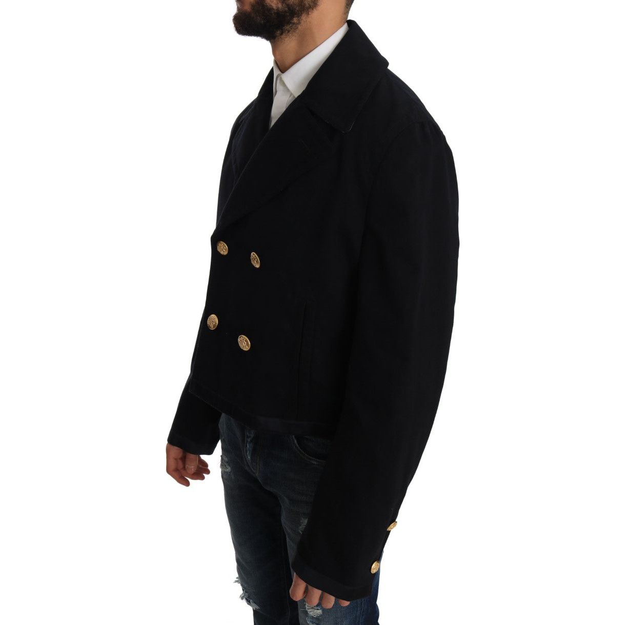Dolce & Gabbana Dark Blue Cotton Trench Coat Jacket
