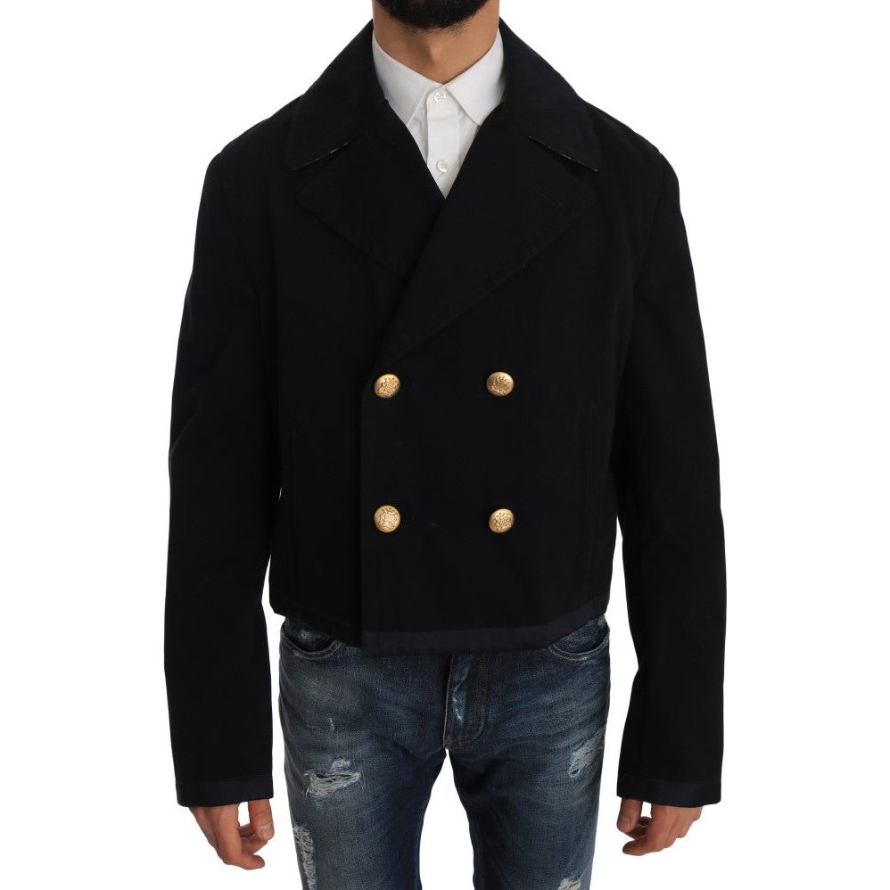 Dolce & Gabbana Dark Blue Cotton Trench Coat Jacket