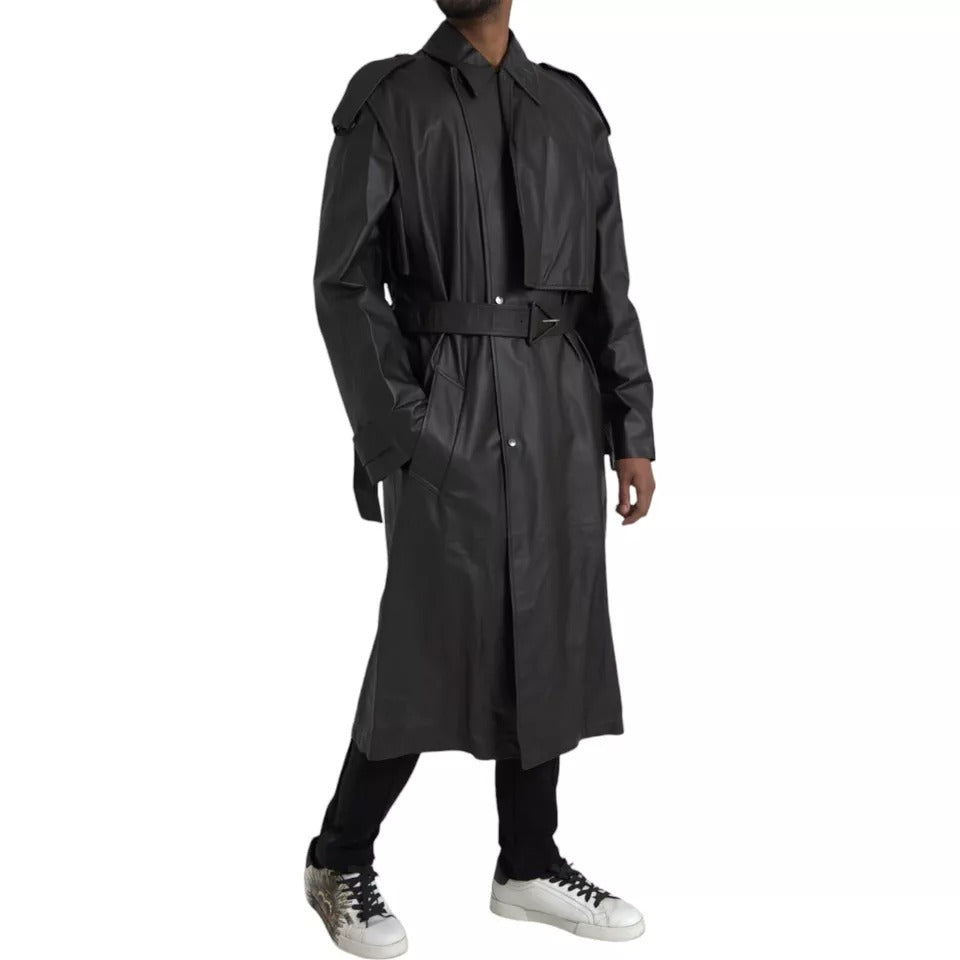 Bottega Veneta Black Leather Waterproof Trenchcoat Jacket