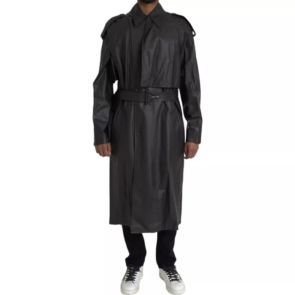 Bottega Veneta Black Leather Waterproof Trenchcoat Jacket