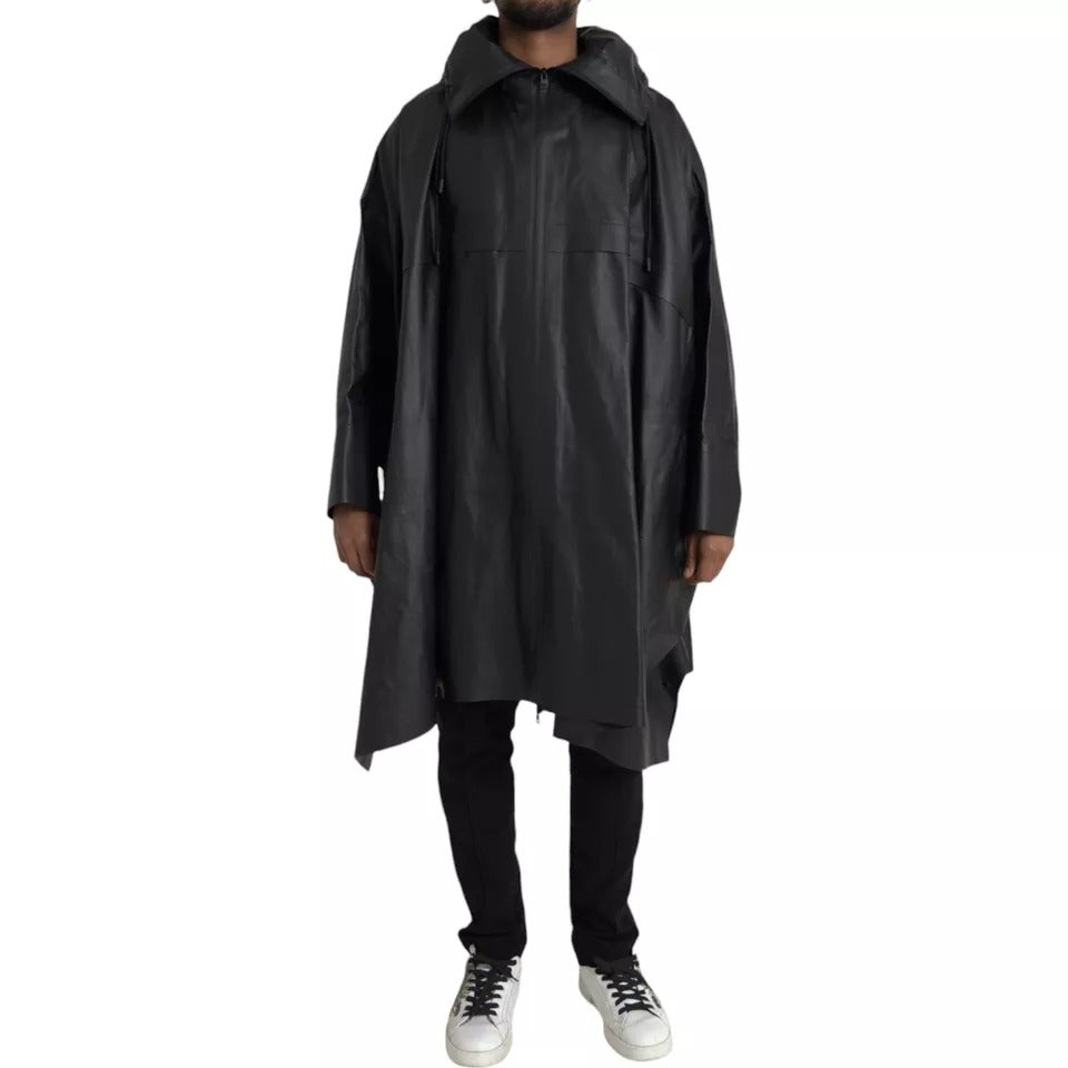 Bottega Veneta Black Leather Hooded Trenchcoat Jacket