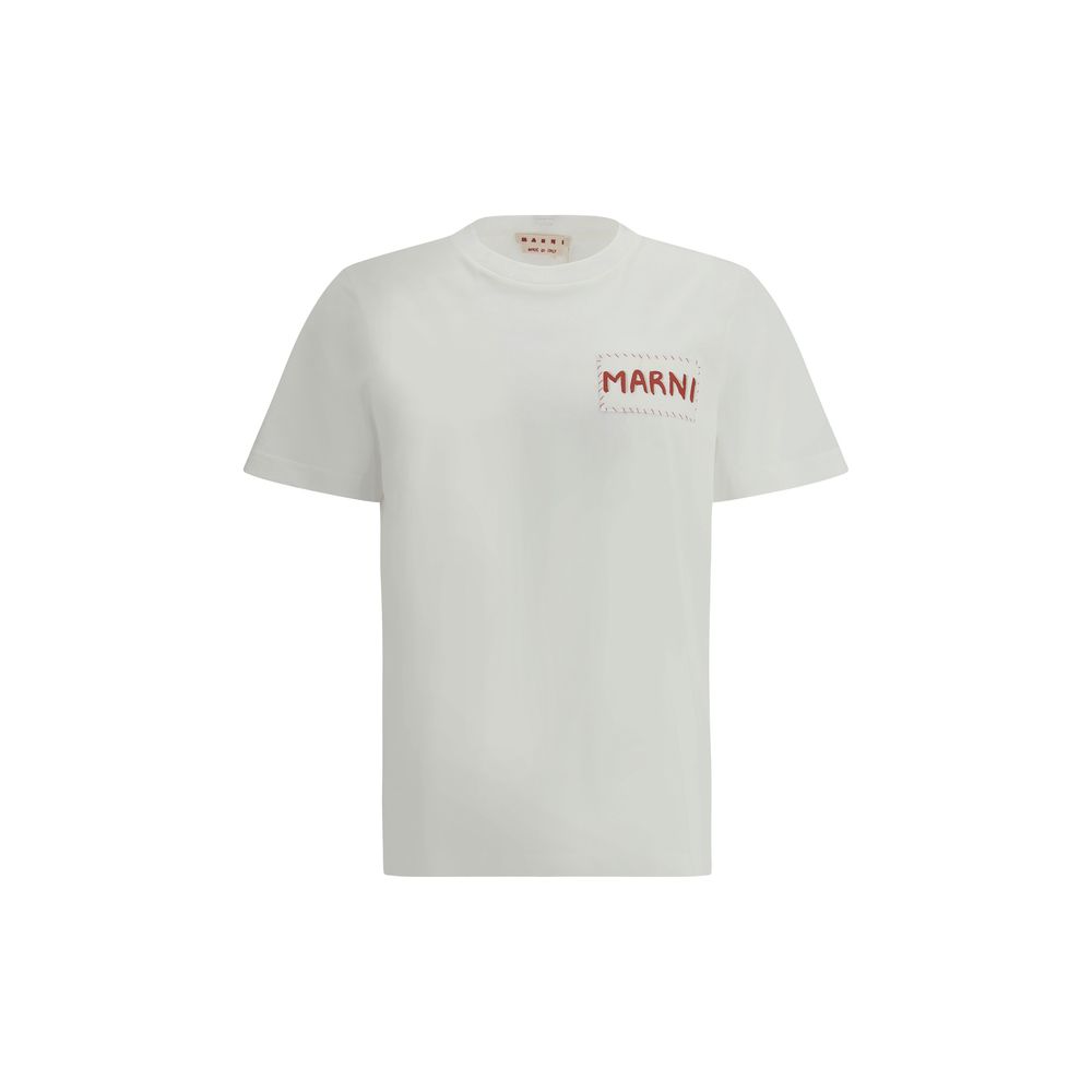 Marni White Cotton T-Shirt with Patch for Effortless Luxury Style