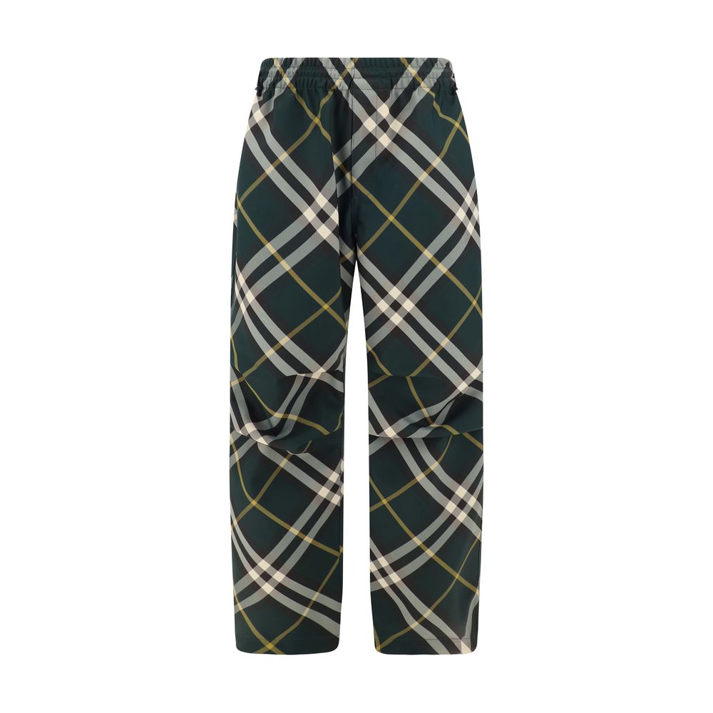 Burberry Beige Cotton Pants with Iconic Check Pattern and Luxe Fit