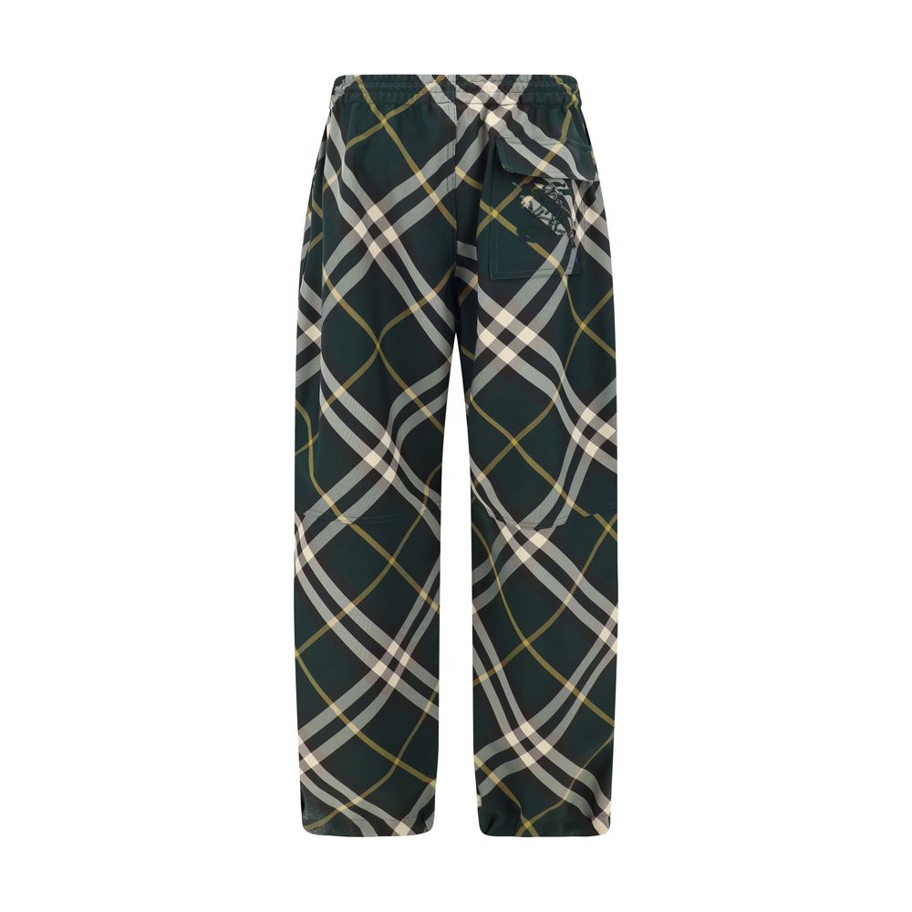 Burberry Beige Cotton Pants with Iconic Check Pattern and Luxe Fit