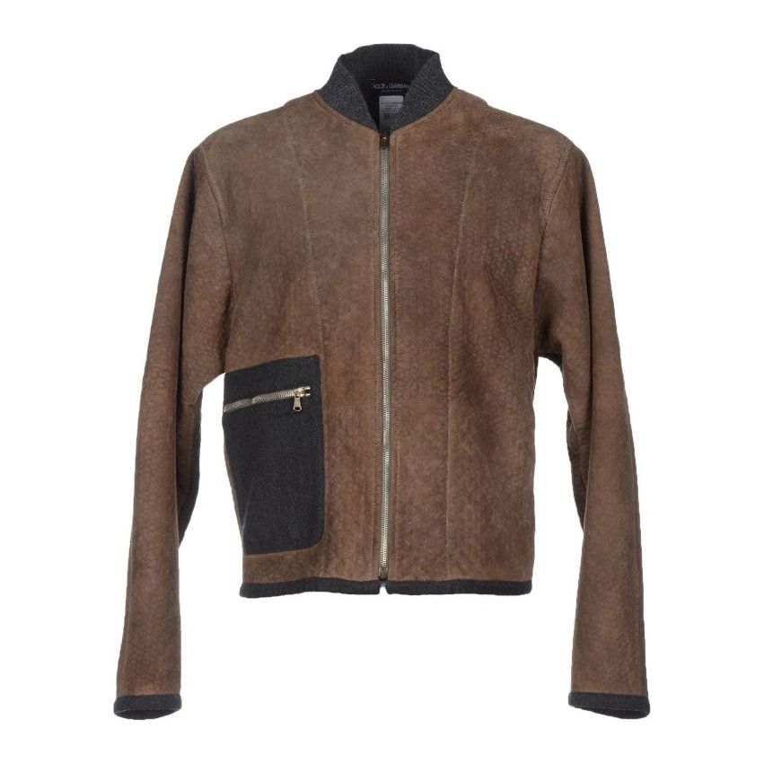 Dolce & Gabbana Black Leather & Wool Blend Jacket