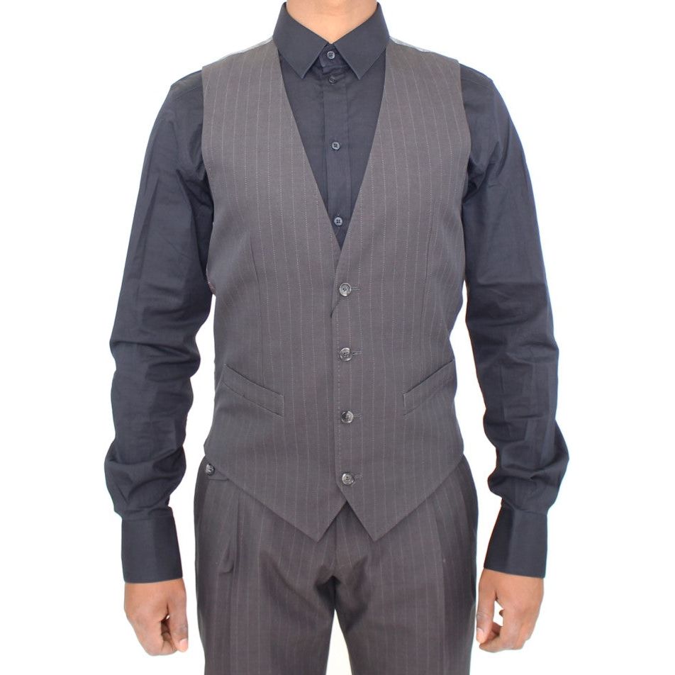 Dolce & Gabbana Gray Cotton Striped Dress Vest