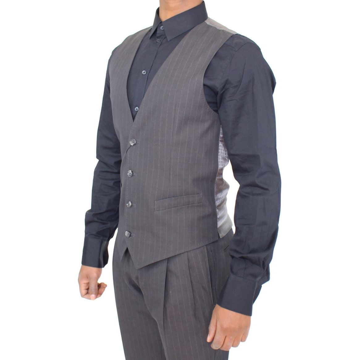 Dolce & Gabbana Gray Cotton Striped Dress Vest
