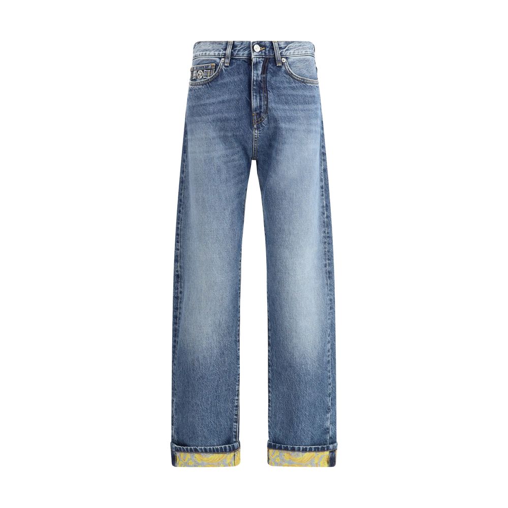Versace Blue Denim Turn-Up Jeans for Elevated Style