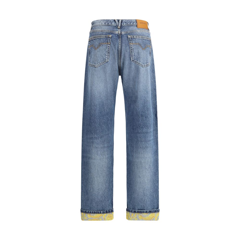 Versace Blue Denim Turn-Up Jeans for Elevated Style