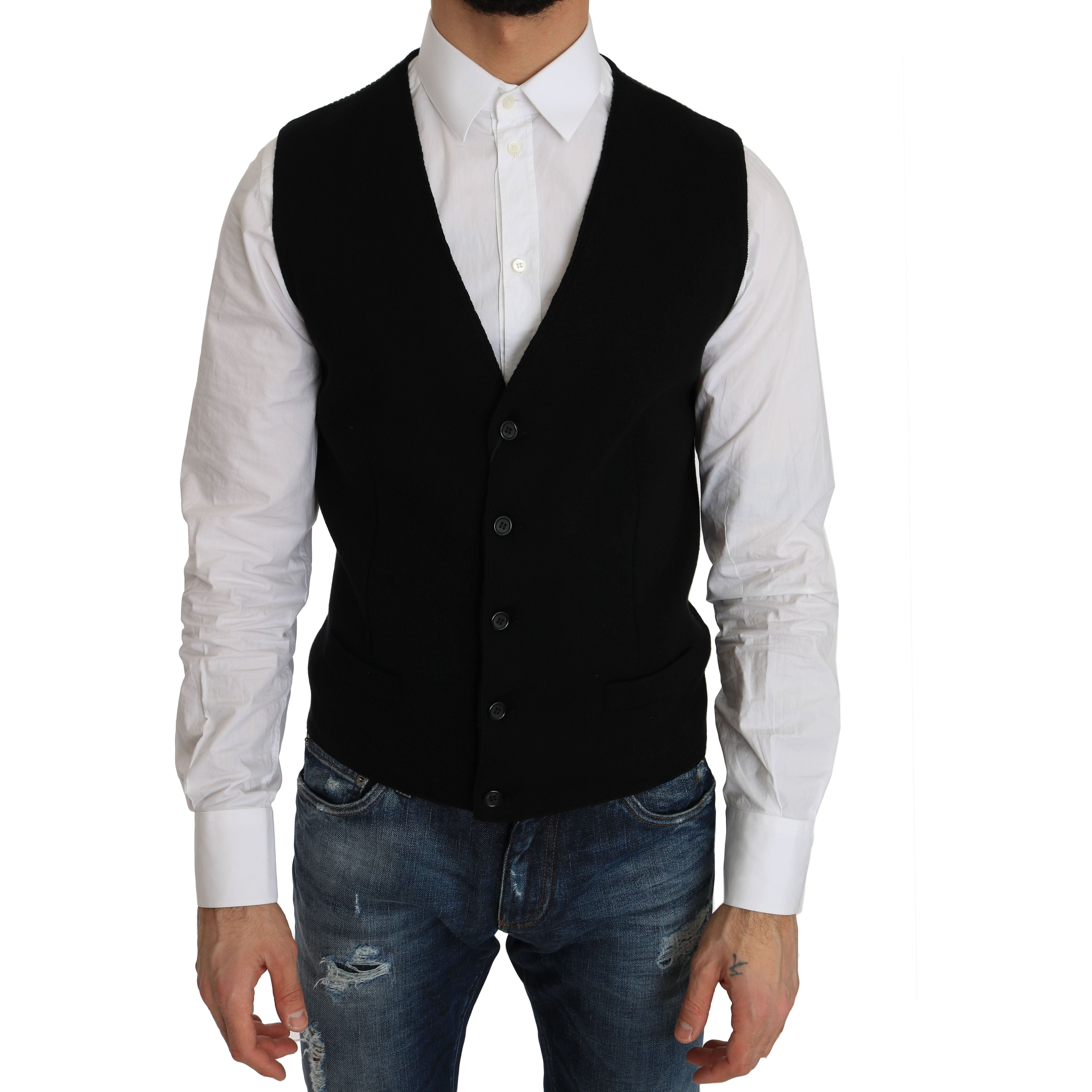 Dolce & Gabbana Sleek Black Cotton Formal Vest for Elegance