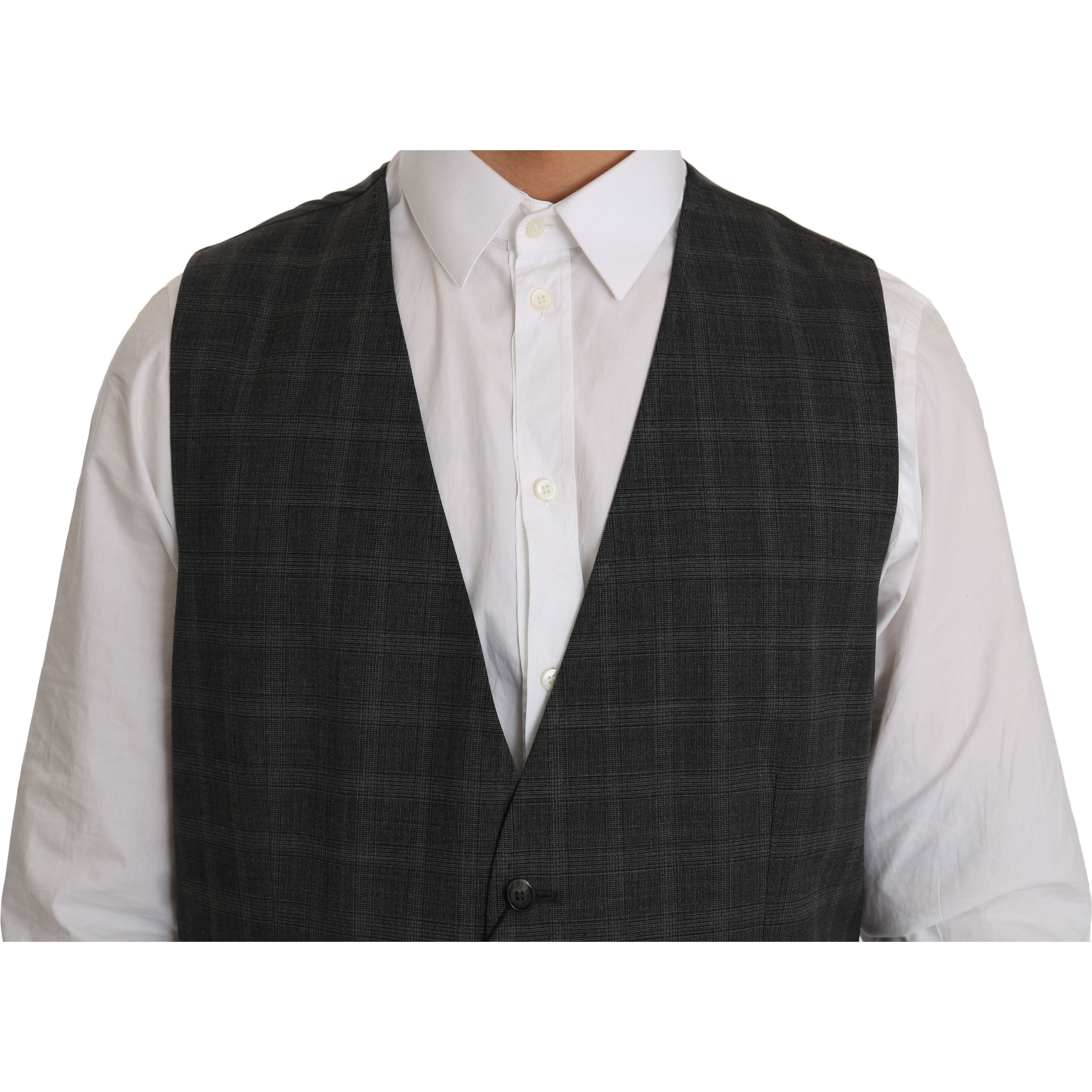 Dolce & Gabbana Grey Wool Checkered Vest for the Urbane