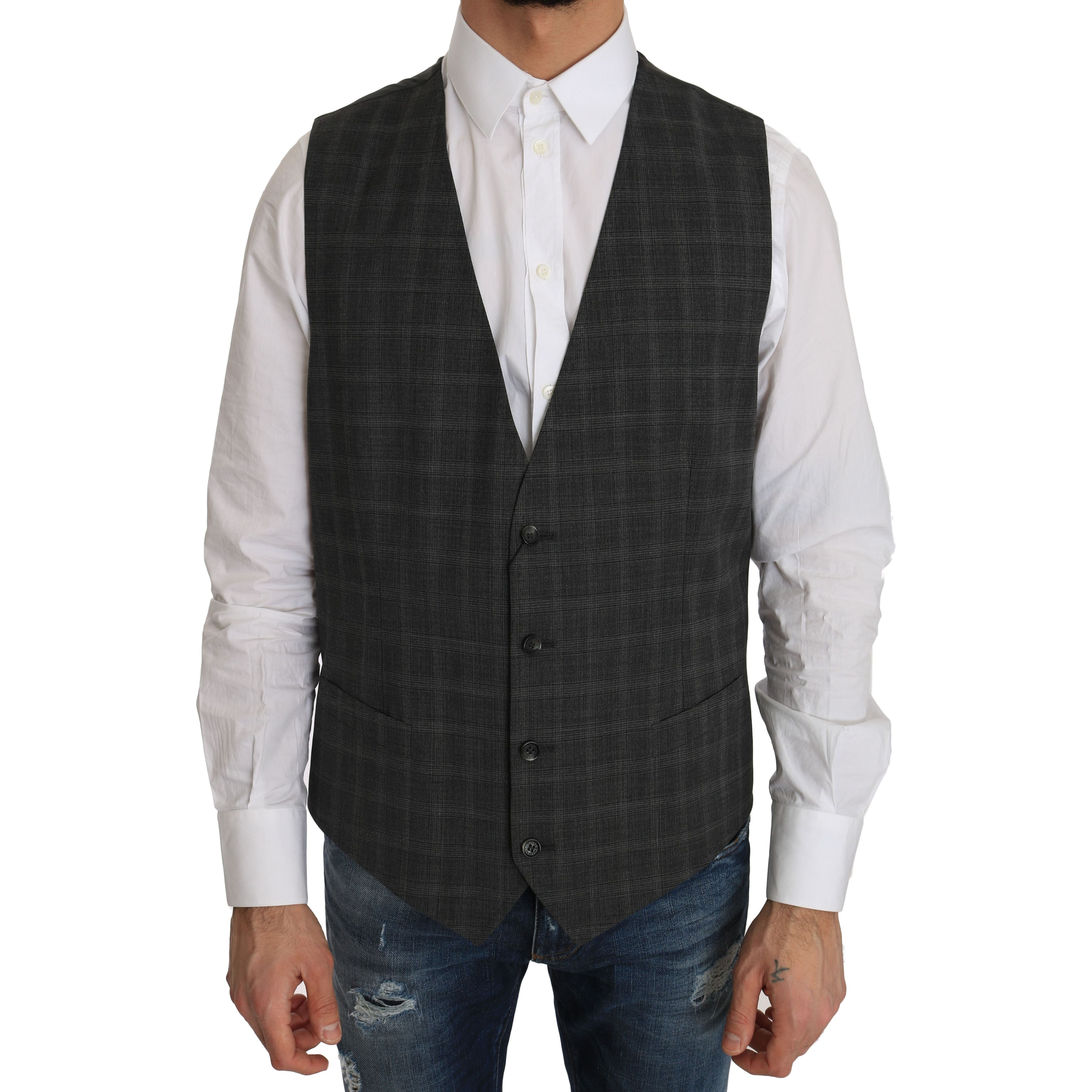Dolce & Gabbana Grey Wool Checkered Vest for the Urbane