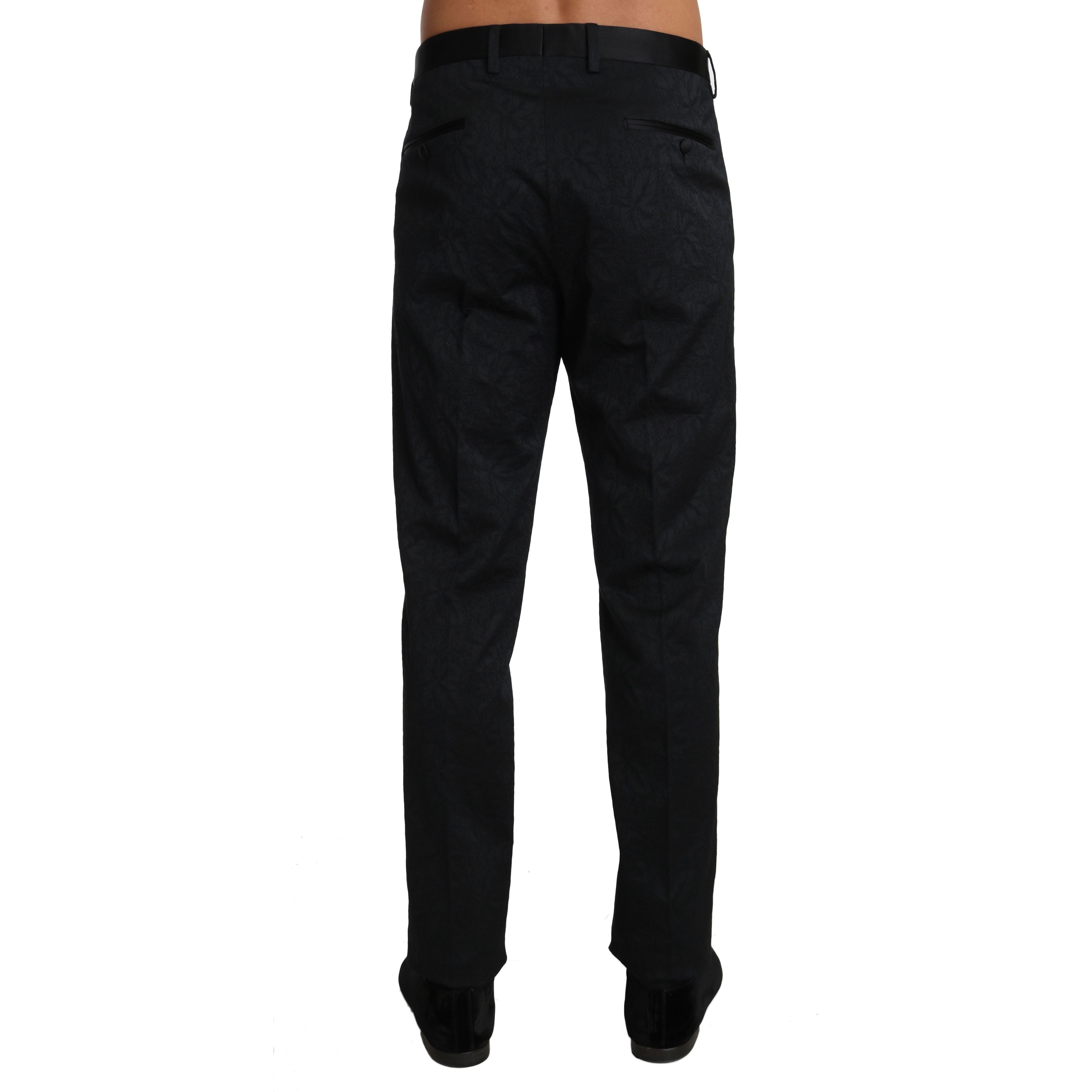 Dolce & Gabbana Black Floral Brocade Formal Trousers