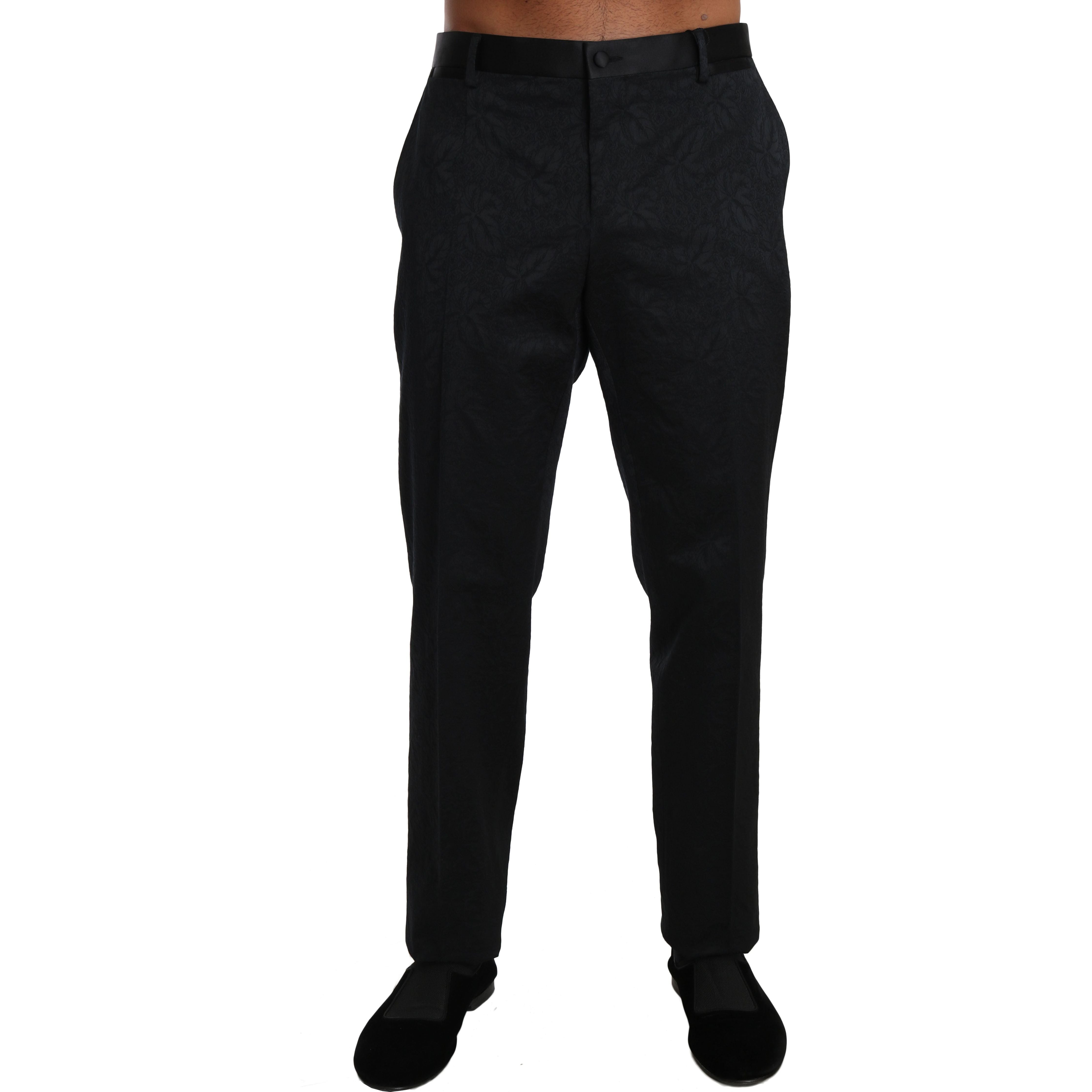 Dolce & Gabbana Black Floral Brocade Formal Trousers